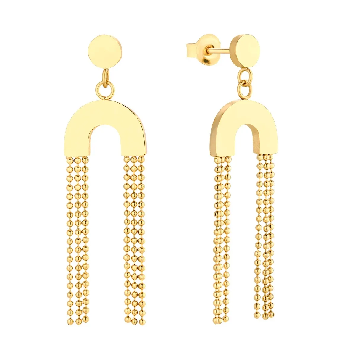 Kolczyki ze stali szlachetnej pozłacane z łańcuszkami