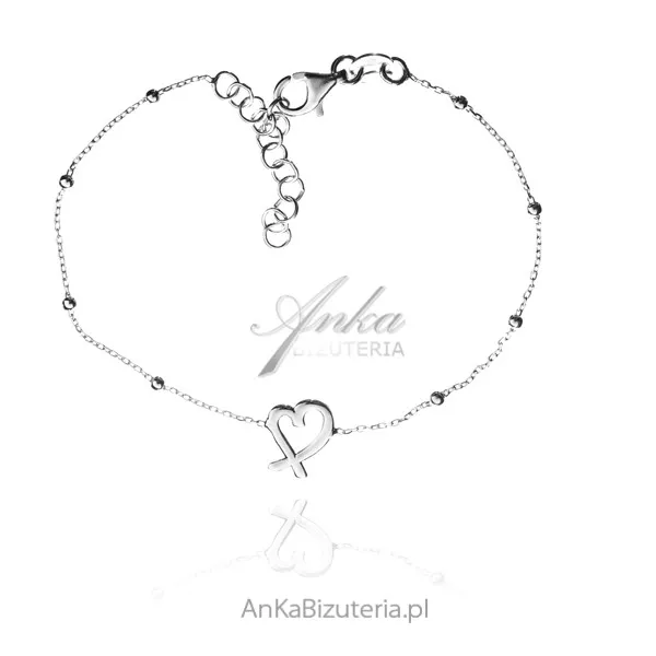 Bransoletka srebrna serduszko z kuleczkami