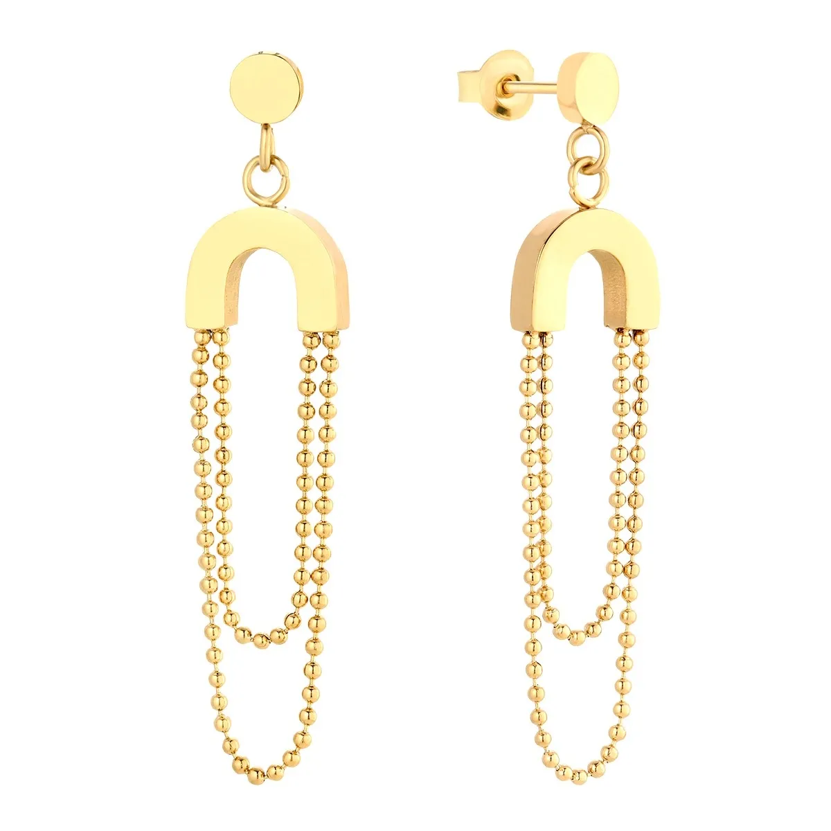 Oryginalne kolczyki ze stali szlachetnej pozłacane z łańcuszkami