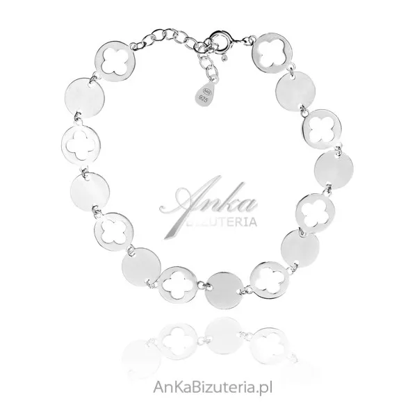 Bransoletka srebrna kółeczka z koniczynkami  - na szczęście
