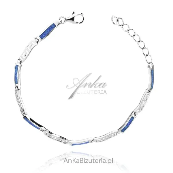 Bransoletka srebrna z niebieskim opalem i greckim wzorem