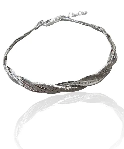 Bransoletka srebrna warkocz  diamentowana