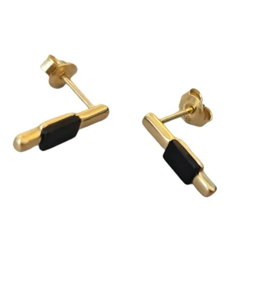 Kolczyki srebrne pozłacane z czarnym onyksem  marietta