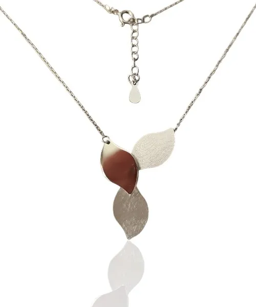 Naszyjnik srebrny listki  satynowany i gładki