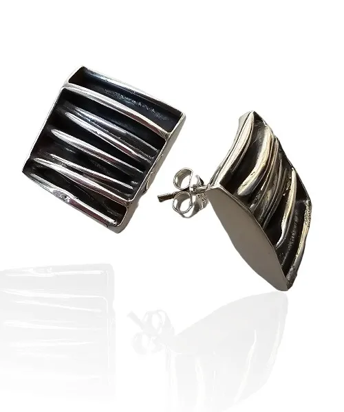 Kolczyki srebrne oksydowane  - marszczone torino - biżuteria artystyczna