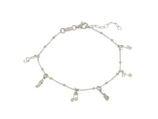 Bransoletka srebrna pr. 925 z rodowanego srebrna z muzycznymi przywieszkami