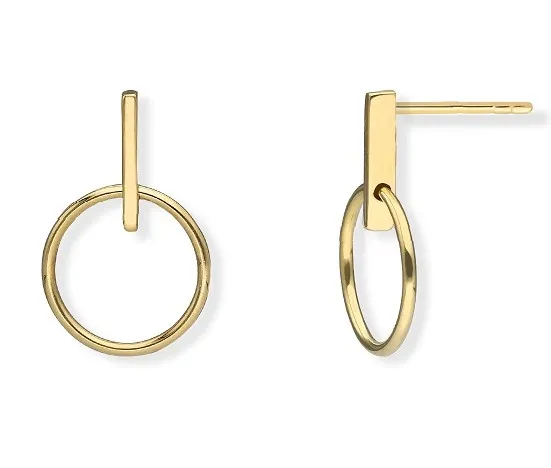 Kolczyki srebrne pozłacane kółka z pałeczką