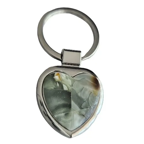 Brelok z bursztynem ze stali szlachetnej serduszko - grawer gratis!