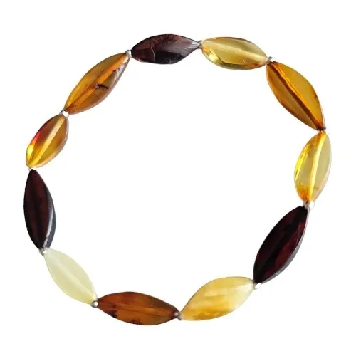 Bransoletka srebrna z bursztynem  -  polerowana świecąca