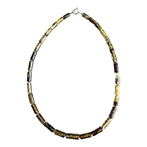 Naszyjnik srebrny  korale z zielonym bursztynem