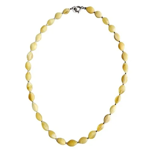 Naszyjnik srebrny - korale z żółtym bursztynem