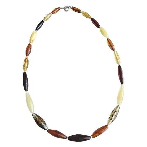 Naszyjnik srebrny z bursztynem  - korale z wypolerowanym bursztynem