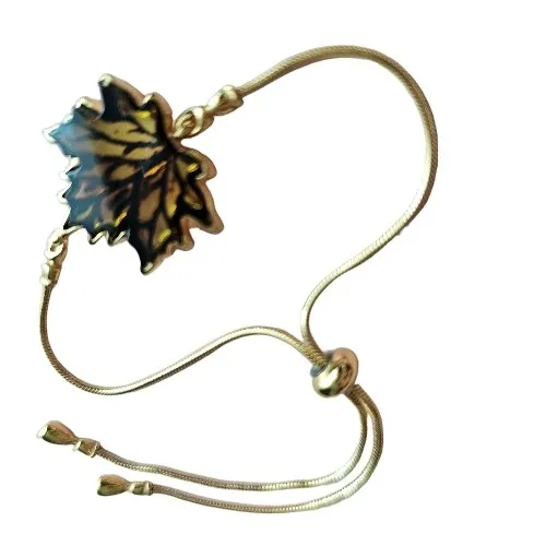 Bransoletka srebrna pozłacana z bursztynem  liść klonu