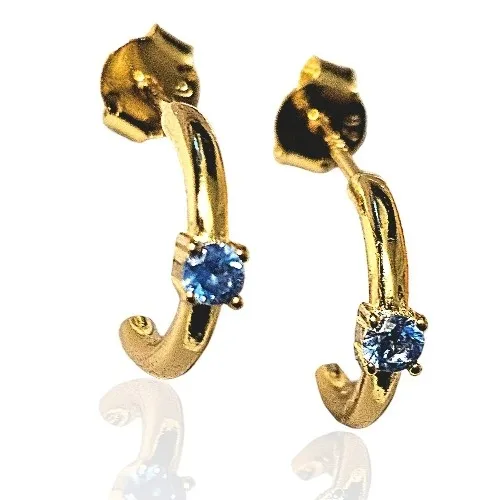 Kolczyki srebrne pozłacane z niebieską cyrkonią