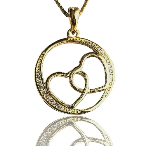 Zawieszka srebrna pozłacana serce w kółku z cyrkoniami