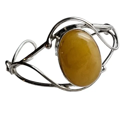 Bransoletka srebrna bangle z żółtym bursztynem