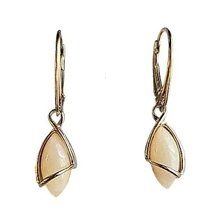 Kolczyki srebrne pozłacane z biało - żółtym bursztynem