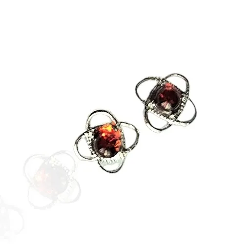 Kolczyki srebrne  z bursztynem kwiatki ażurowe