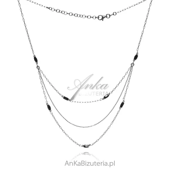 Naszyjnik srebrny kaskadowy z czarnymi onyksami