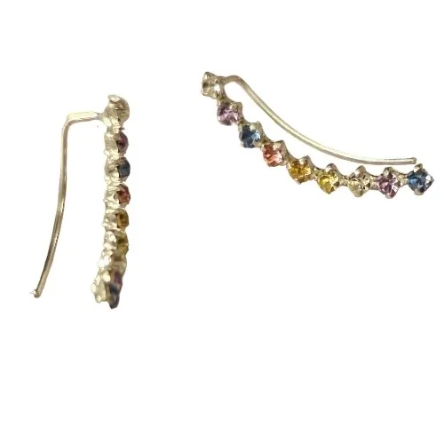 Kolczyki srebrne  subtelne nausznice  z kolorowymi cyrkoniami