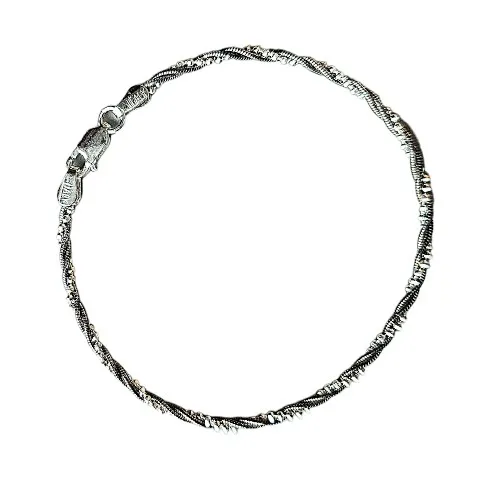 Bransoletka srebrna oksydowana żyłka i diamentowana kulka