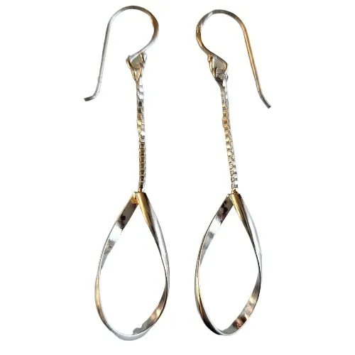 Kolczyki srebrne  owalne spiralki wiszące na łańcuszku