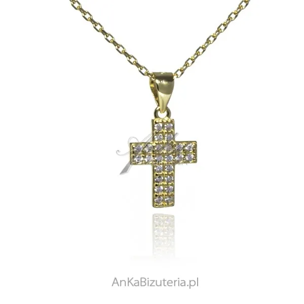 Srebrna zawieszka pozłacana krzyżyk pozłacany