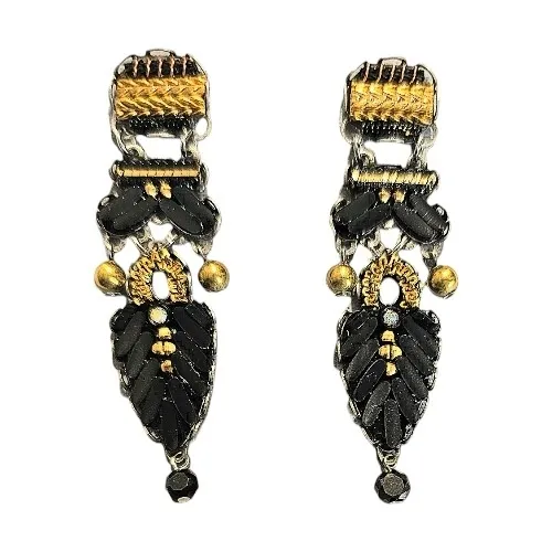 Kolczyki ayala bar elegancja w czarno - złotych barwach - hand made