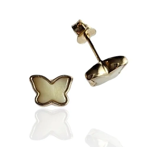 Kolczyki srebrne pozłacane z żółtym bursztynem motylki