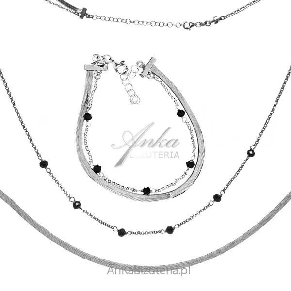 Włoski komplet biżuteria srebrna z onyksami