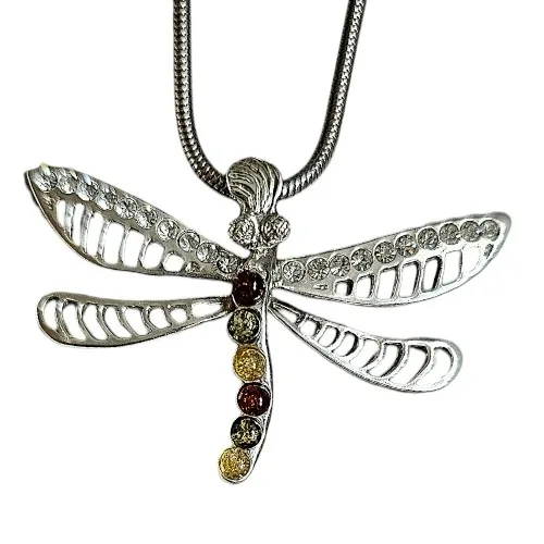 Zawieszka srebrna ważka z bursztynem i cyrkoniami