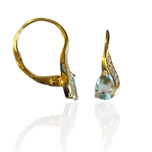 Kolczyki srebrne pozłacane z jasno niebieską cyrkonią