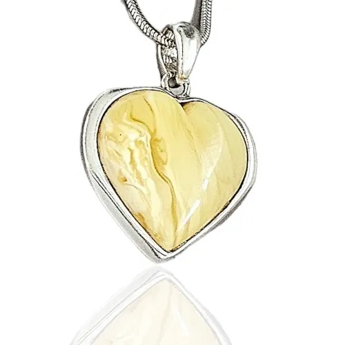 Zawieszka srebrna serce z żółtym bursztynem