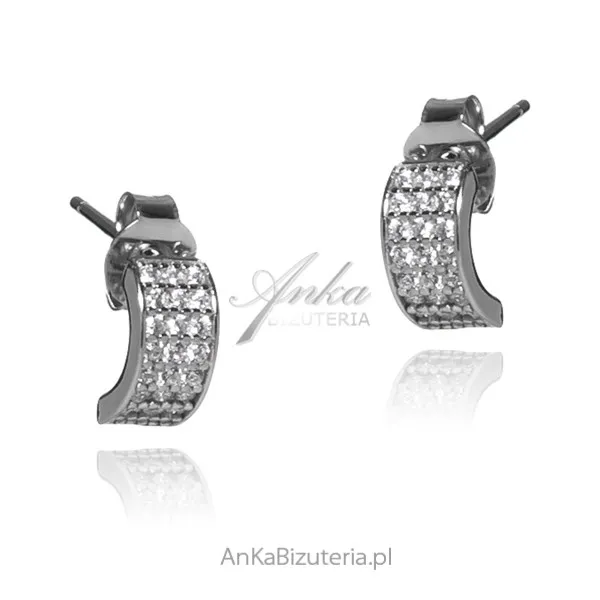 Kolczyki srebrne z cyrkoniami delikatne półksieżyce