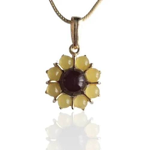 Zawieszka srebrna pozłacana  słonecznik z żółto - wiśniowym