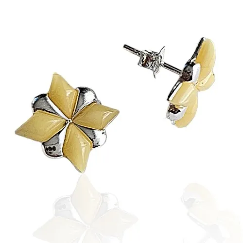 Kolczyki srebrne z żółtym bursztynem kwiatki