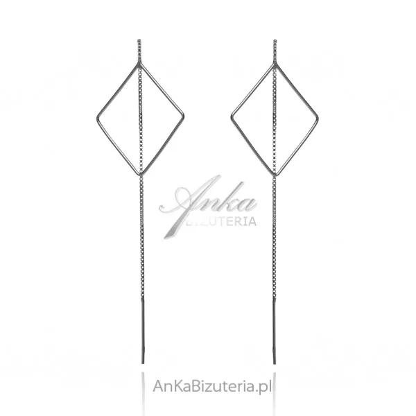Kolczyki srebrne długie przeciągane romby