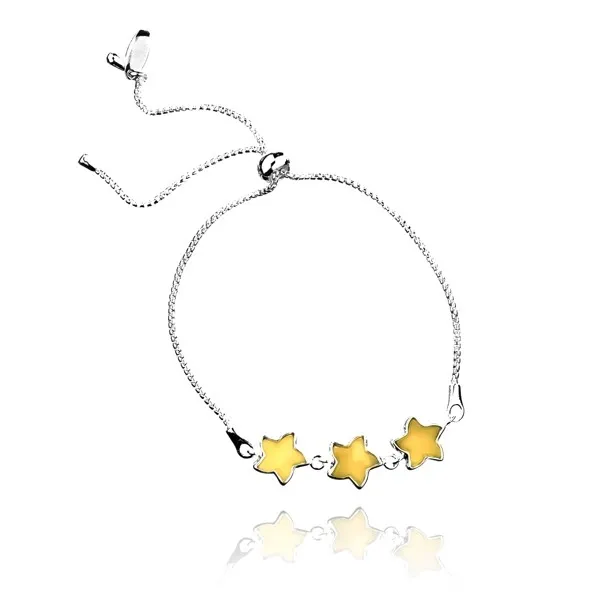 Bransoletka srebrna gwiazdki z bursztynem