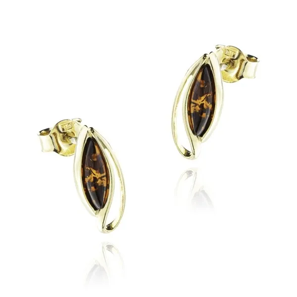 Kolczyki srebrne pozłacane z koniakowym bursztynem