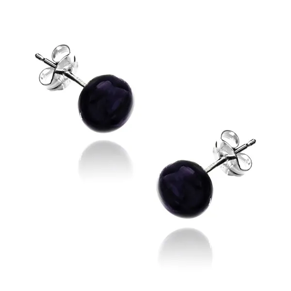 Kolczyki srebrne  z czarnych pereł