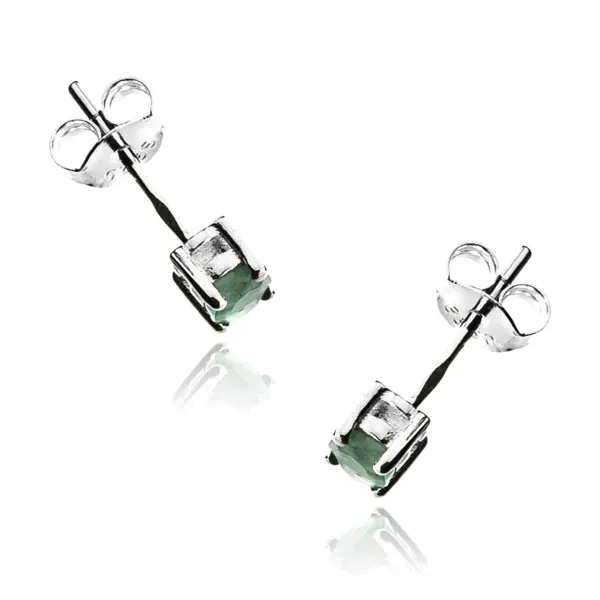 Kolczyki srebrne   ze szmaragdem sztyfty