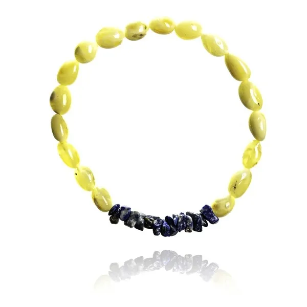 Bransoletka z naturalnym żółtym bursztynem  i naturalnym kamieniem lapis lazuli
