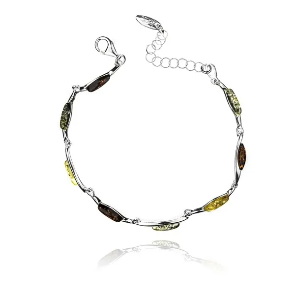 Śliczna bransoletka srebrna z kolorowym bursztynem