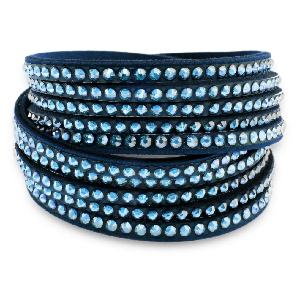 Bransoletka  z granatowej alcantary oraz ekskluzywnych kryształów w kolorze aquamarine.