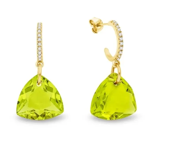 Kolczyki  z pozłacanego srebra próby 925 oraz ekskluzywnych kryształów w kolorze citrus green.