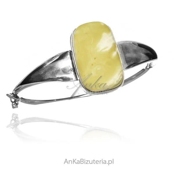 Bransoletka srebrna z żółto - białym bursztynem - oksydowana
