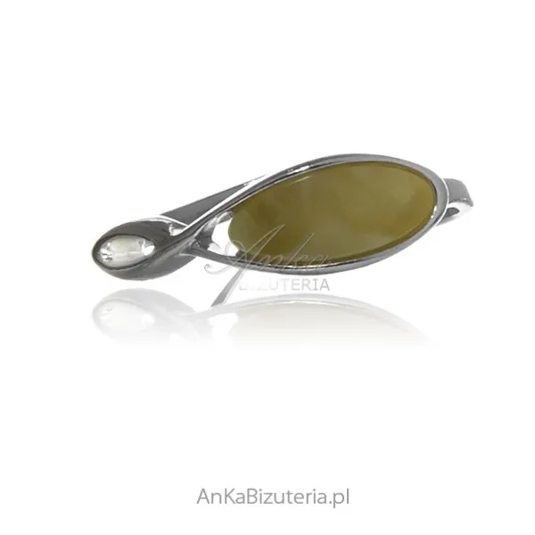 Pierścionek srebrny  z żółtym bursztynem - regulowany 15-22