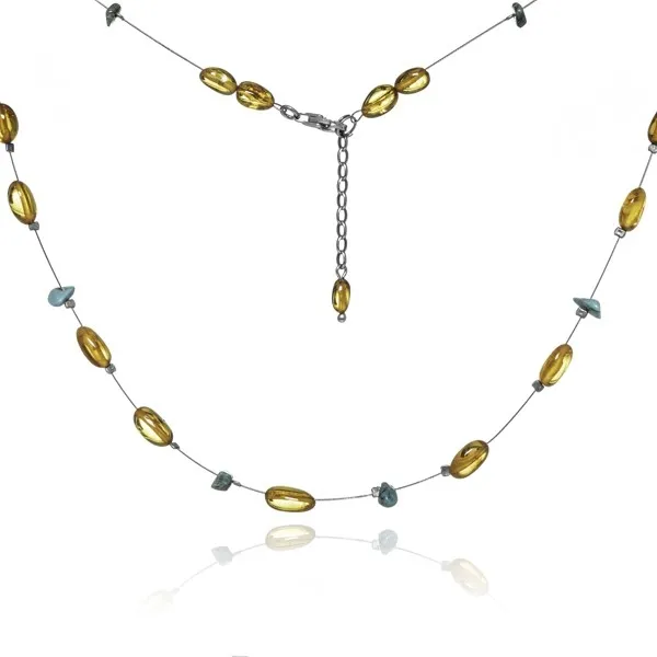 Naszyjnik srebrny z  koniakowym bursztynem i turkusem