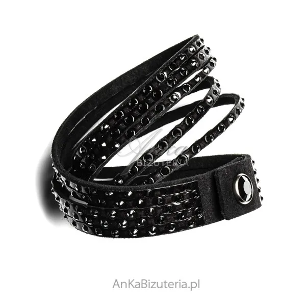 Bransoletka z czarnej alcantry oraz ekskluzywnych kryształów w kolorze czarnym