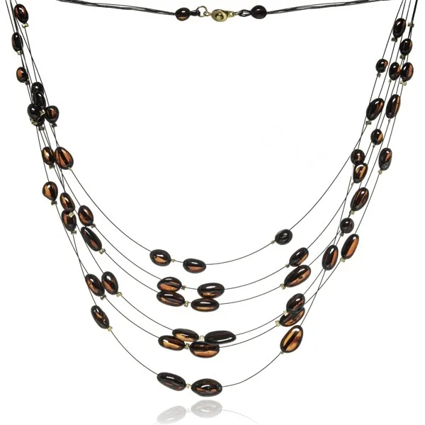 Korale z bursztynu na stalowych linkach z  wiśniowym bursztynem